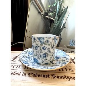 Royal Crown Vintage coffee demitasse cup and sucer blue floral